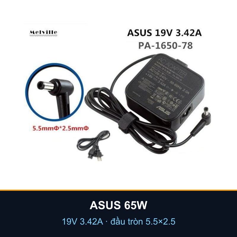 Sạc laptop ASUS 19V 3.42A 65W — đầu tròn 5.5×2.5mm (Mẫu A)