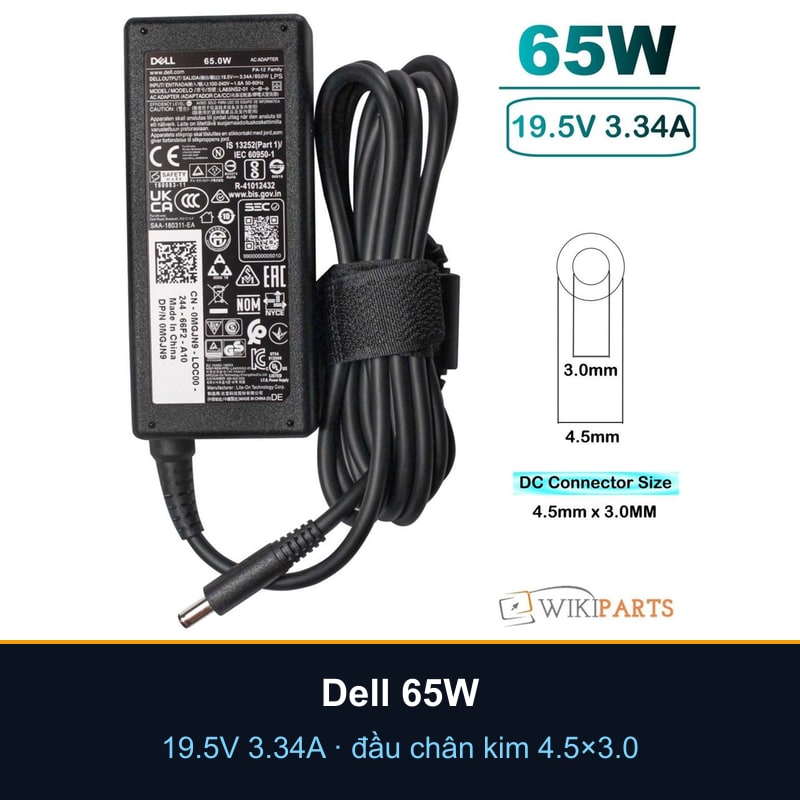 Sạc laptop Dell 19.5V 3.34A 65W — đầu nhỏ có chân kim (Mẫu A)